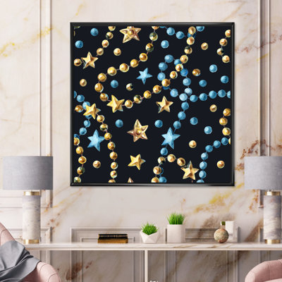 " Blue And Gold Christmas Tree Stars " Painting Print