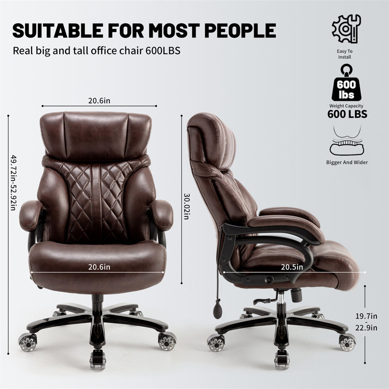 600LBS Big And Tall Office Chair For Heavy People, Extra Wide Seat And Adjustable Lumbar, Heavy Duty Executive Chair With High Back, Large Computer Desk Chair Comfortable For Home Office
