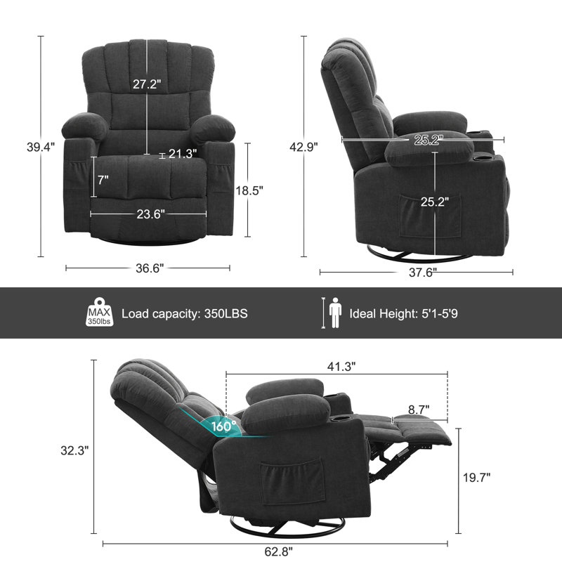 Fauteuil inclinable pivotant Fedlin, Gris chenille