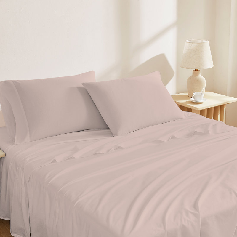 Sustainable 100% Organic Cotton Breathable & Lightweight Deep Pocket Sheet Set, Twin, Light Pink
