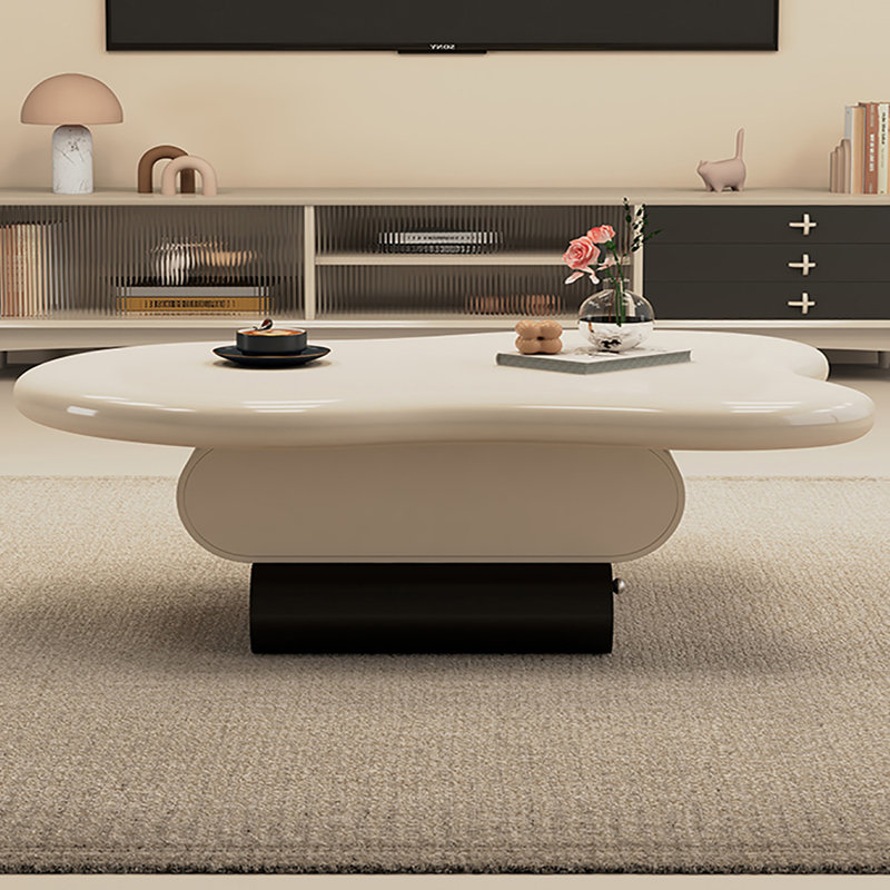 Table basse à piédestal avec rangement, H 14,2 po x L 51,2 po x l 23,6 po, Beige