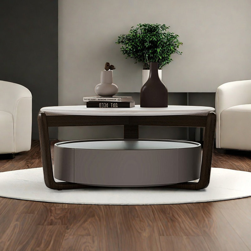 Table basse de luxe en marbre avec pieds en frêne massif