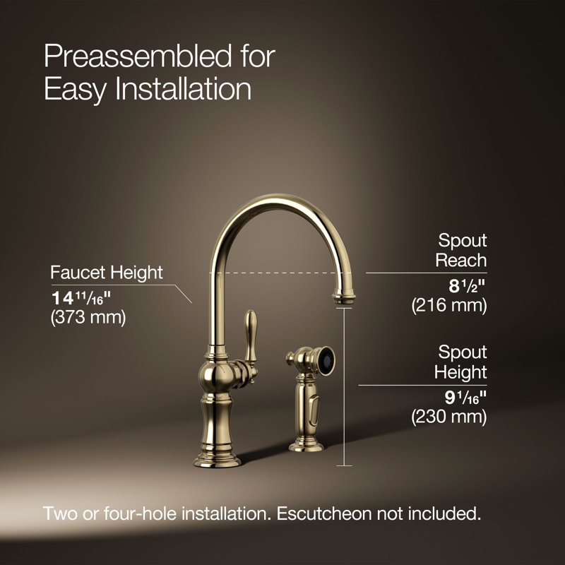 Artifacts® Bar Faucet with Swing Spout and BerrySoft™, MasterClean™, and ProMotion™, French Gold