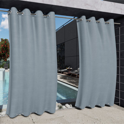 Abba Gray 52"W x 96"L Windproof Top & Bottom Grommet Outdoor Curtain Single Panel