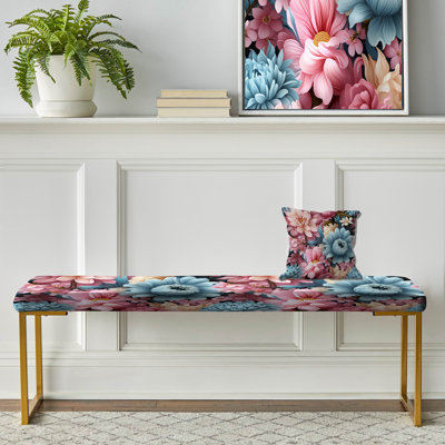 Banc floral rembourré or