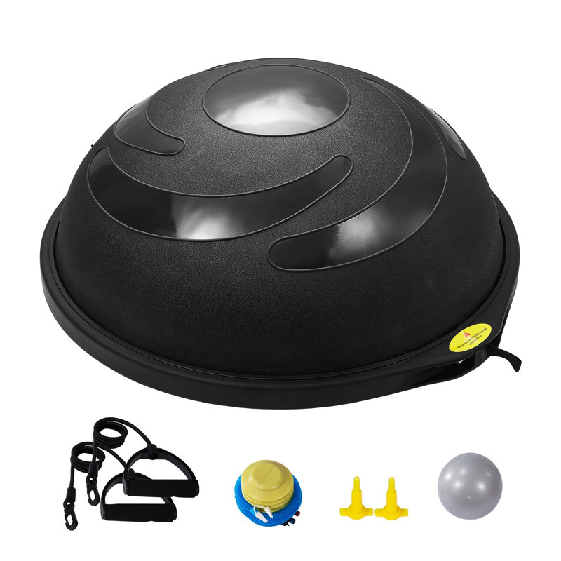 Half Exercise Ball Trainer, 26 inch Balance Ball Trainer, 1500lbs Capacity Stability Ball, Yoga Ball with Resistance Bands & Foot Pump, Strength Fitness Ball for Home Gym Full Body Workout Black