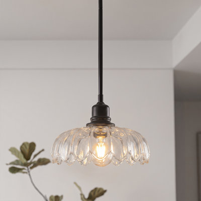 1 - Light 9.84"Wide Dome Pendant with Petal Glass Lampshade with Cord