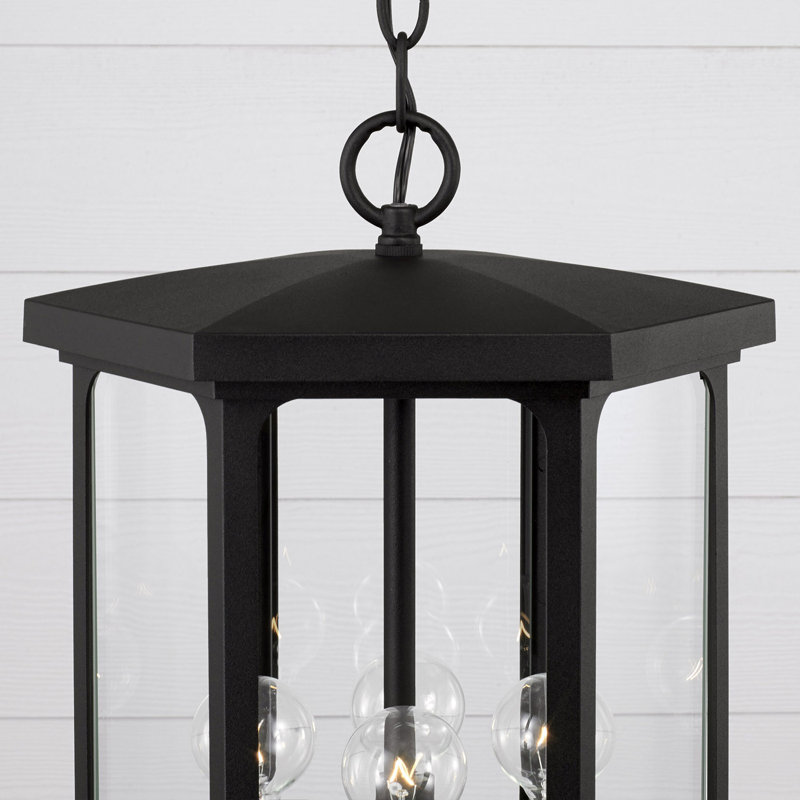 Lanterne suspendue d'extérieur 4 lumières l 12 po x H 20 po en bronze huilé avec verre transparent, Noir