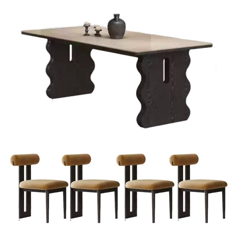 Ensemble de table de salle à manger en pierre frittée noire rétro, H 29,92 po x L 70,47 po x l 31,1 po