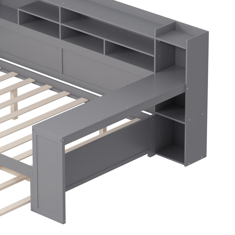 Lit de jour double avec lit gigogne et bureau - Lit de rangement peu encombrant, Gris, Complet/Double