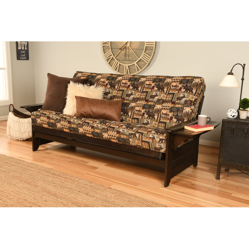 Johnte 82'' Wide Full Futon And Mattress, Espresso, Peter's Cabin Microsuede, Premium Pocket Coil