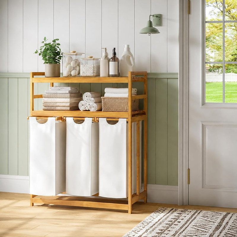 Armoire à linge en bambou avec deux tablettes de rangement