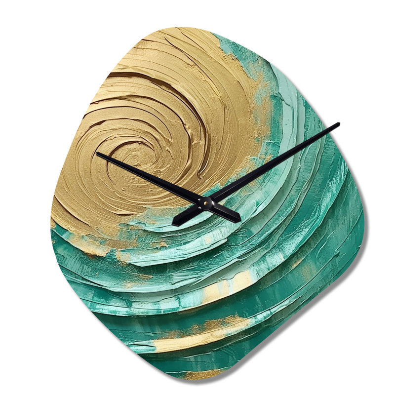 Horloge murale bleu sarcelle, spirale abstraite asymétrique III, Grand