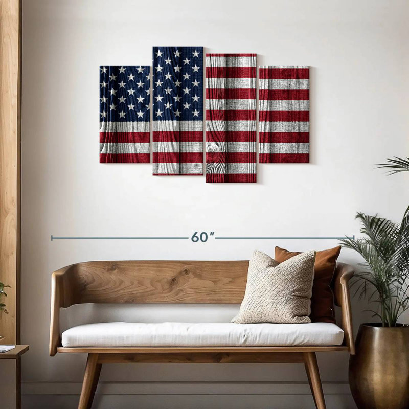 Drapeau américain de Borges sur des lattes de bois, H 27 po x l 43 po