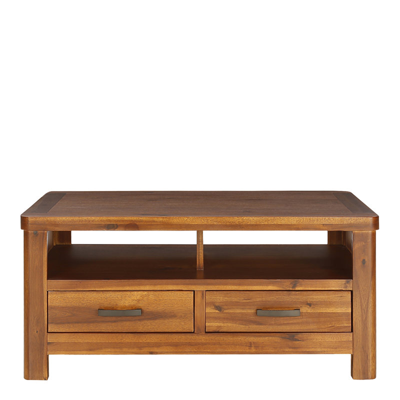 Oruada Kingspoint Oak Solid Wood Coffee Table with Storage, Dark Brown