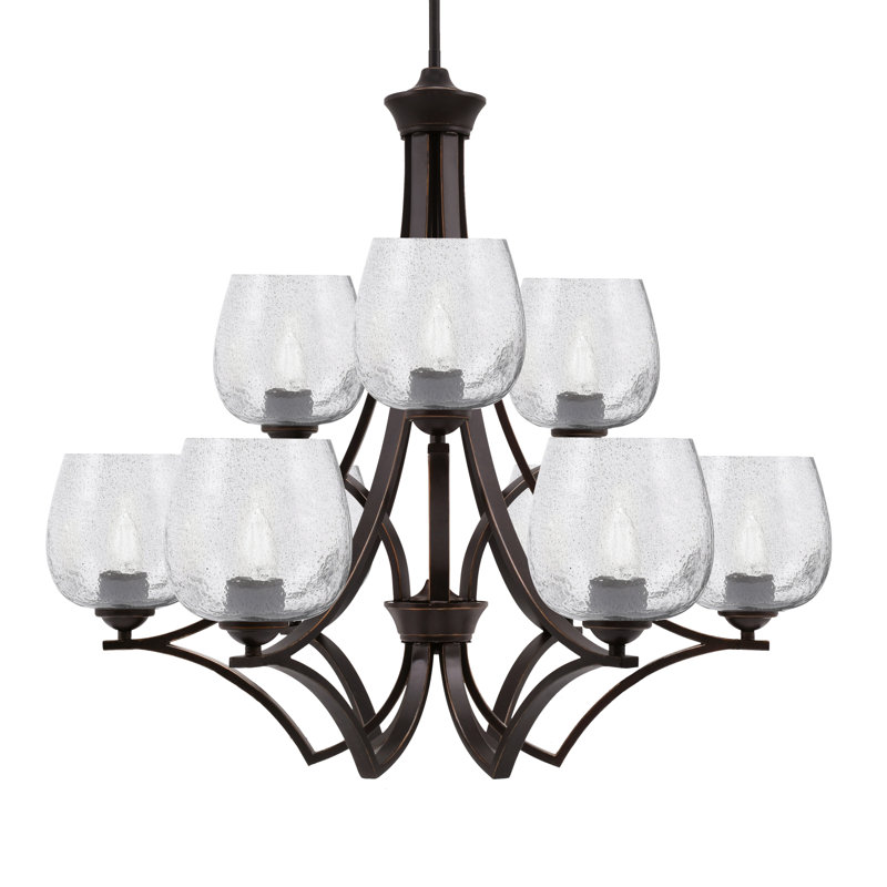 Lustre 9 lumières Zilo avec verre à bulles 6 po Zilo, Gris granit foncé, Verre gris fumée