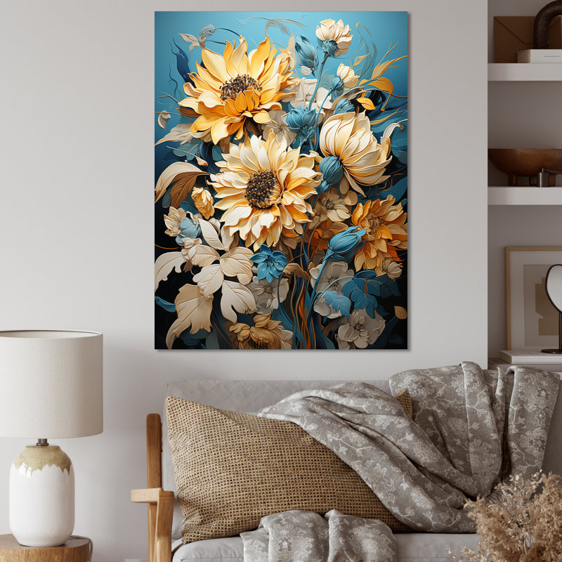 «Azure Fields Sunflowers IV» sur toile, Toile tendue, H 32 po x l 16 po x P 1 po