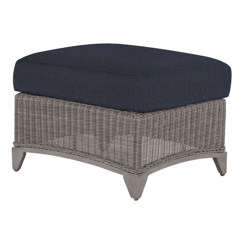 Astoria Outdoor Ottoman with Cushion, Oyster, No Welt, Linen Navy