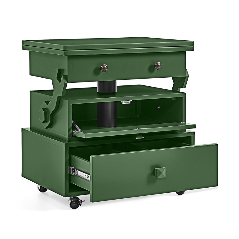 Table basse roulante à hauteur réglable avec station de charge et plateau relevable, Vert