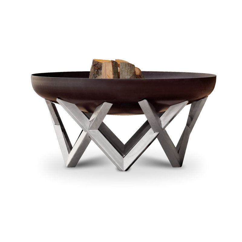 Round Steel Fire Pit, Brown, 40cm H x 79cm W x 79cm D