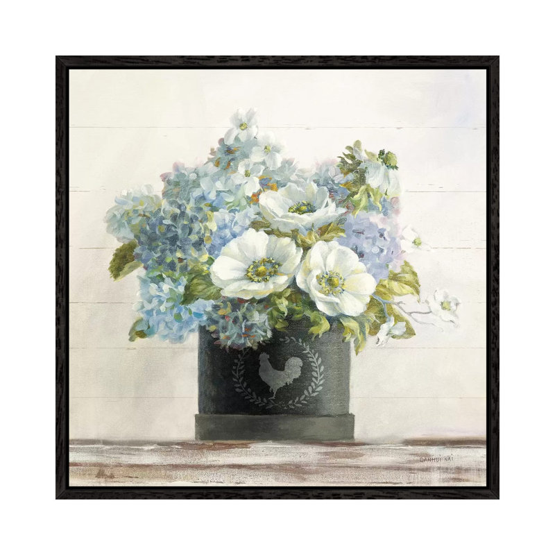 Anemones In Hatbox by Danhui Nai - Painting on Canvas, Black Framed Canvas, 66.04 cm H x 66.04 cm W
