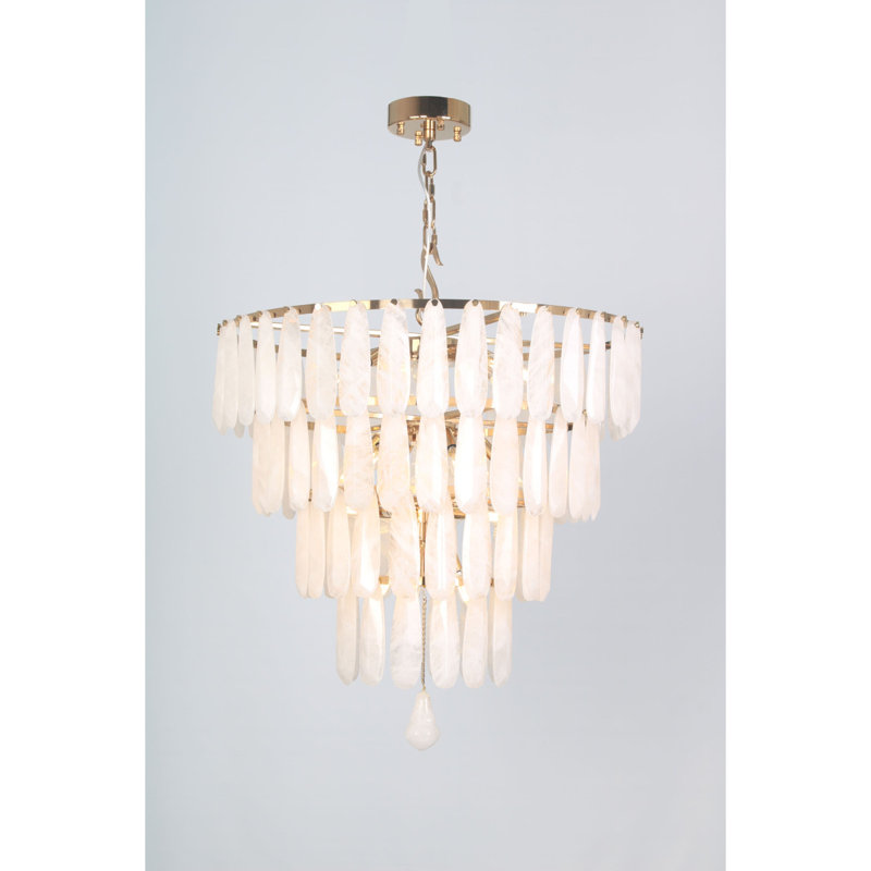 Lustre en cristal de roche rose clair, Bronze, Blanc opaque, 22" Diameter x 20" Height