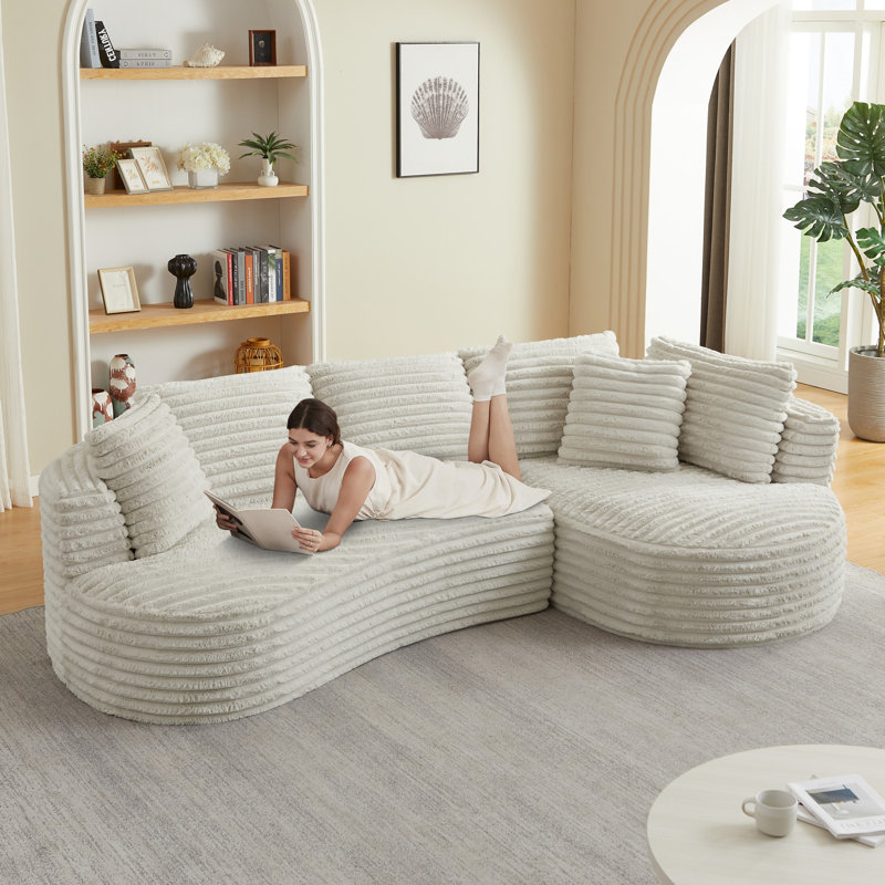 Canapé modulaire incurvé en forme de L 120,9 po, canapé surdimensionné avec méridienne, Velours côtelé crème