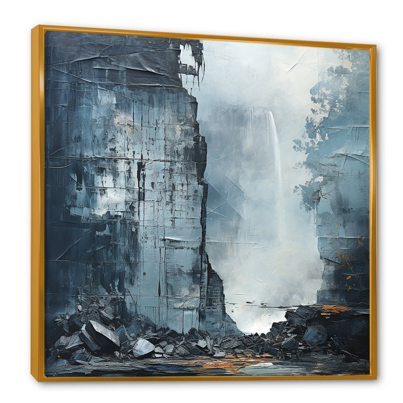 «Adventourous Waterfall Caves III», reproduction sur toile, Cadre flottant doré, 24" H x 24" W