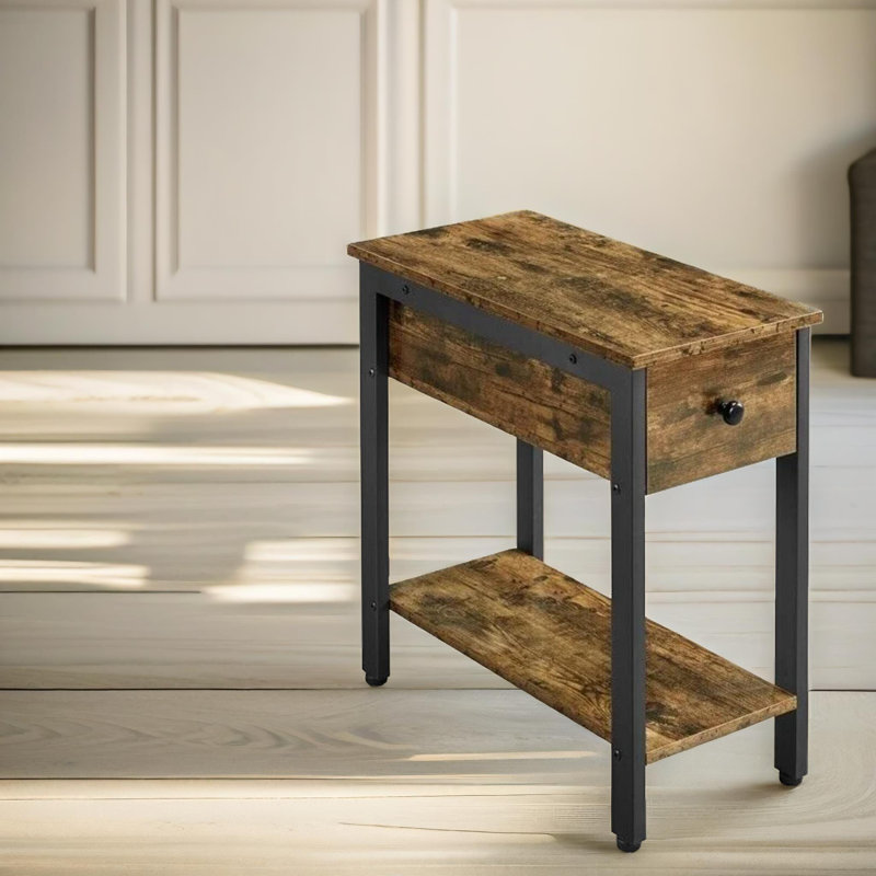 Rustic Industrial 1 Drawer Side Table End Bedside Sofa Table, Living Room Furniture