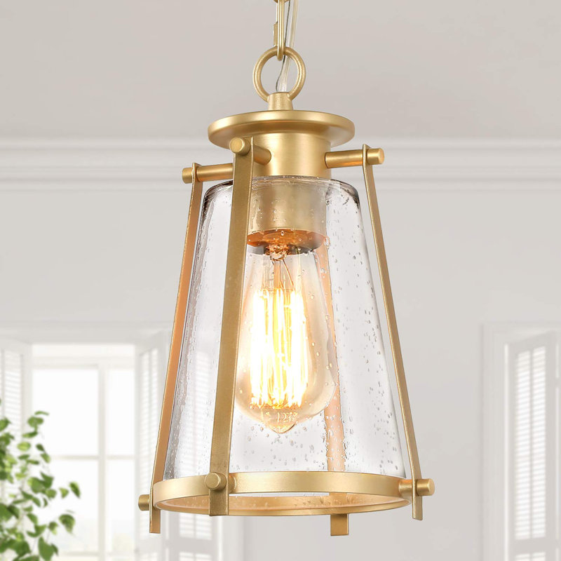 Luminaire suspendu doré pour îlot de cuisine, luminaires suspendus en laiton avec verre ensemencé pour salle à manger, vestibule