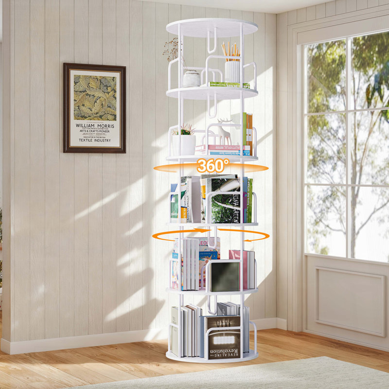 Tour de bibliothèque rotative à 5 niveaux sur 360 degrés (blanc), Blanc