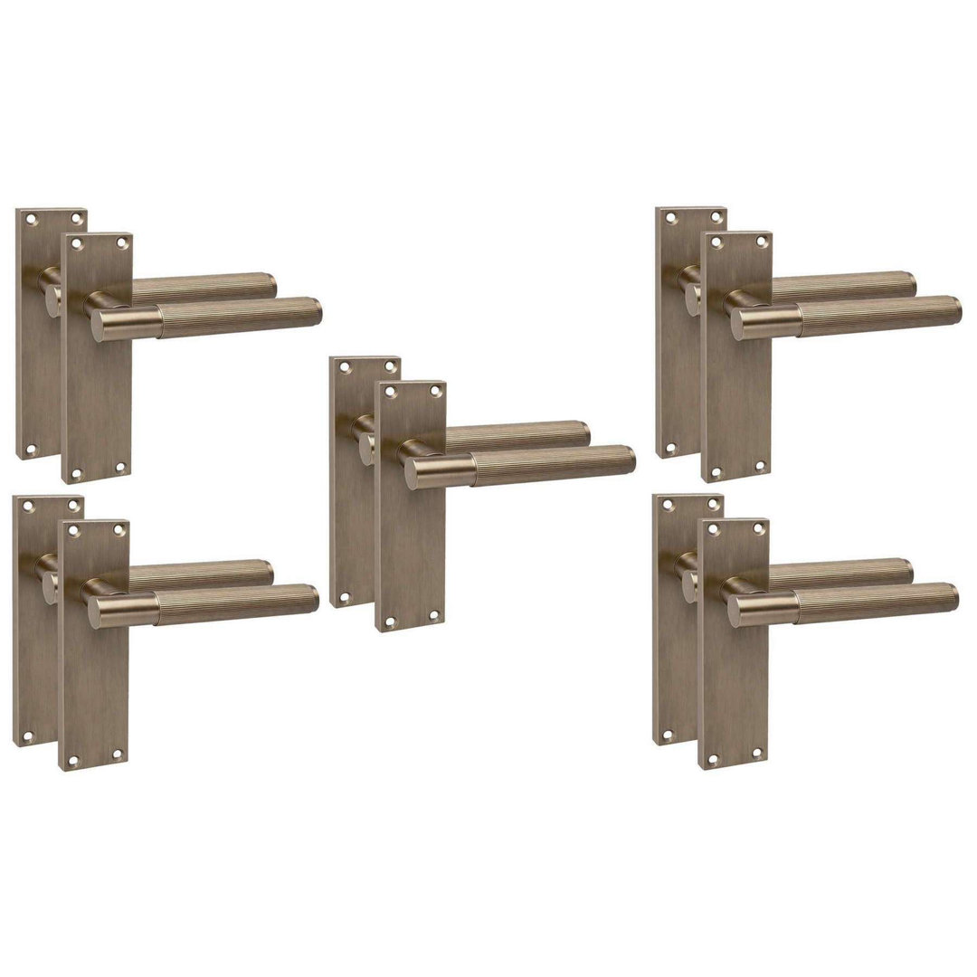 Golden Grace 5 Pairs Victorian T-Bar Linear Design Internal Door Handle on Backplate Antique Brass - 150mm x 40mm