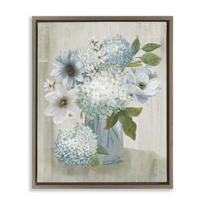 Charmantes hortensias et fleurs, H 31 po x l 25 po, Cadre flottant orme Montalcino