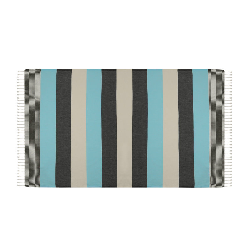 Serviette de plage 100% coton Clery, Bleu marine / écru / menthe
