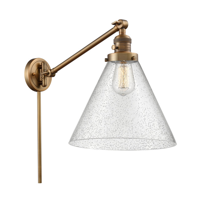 Lampe murale avec bras pivotant 1 lumière Cone, Grainé, Laiton brossé, Ampoule incandescente rétro 60 watts