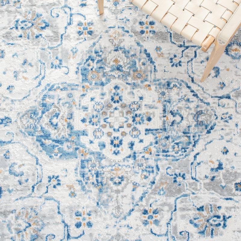 Tapis oriental gris / bleu Huckabee, Tapis de couloir 2 pi 2 po x 8 pi