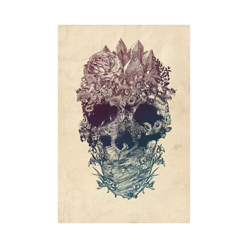 Skull Floral by Ali Gulec - Wrapped Canvas Print, 20.32 cm H x 30.48 cm W