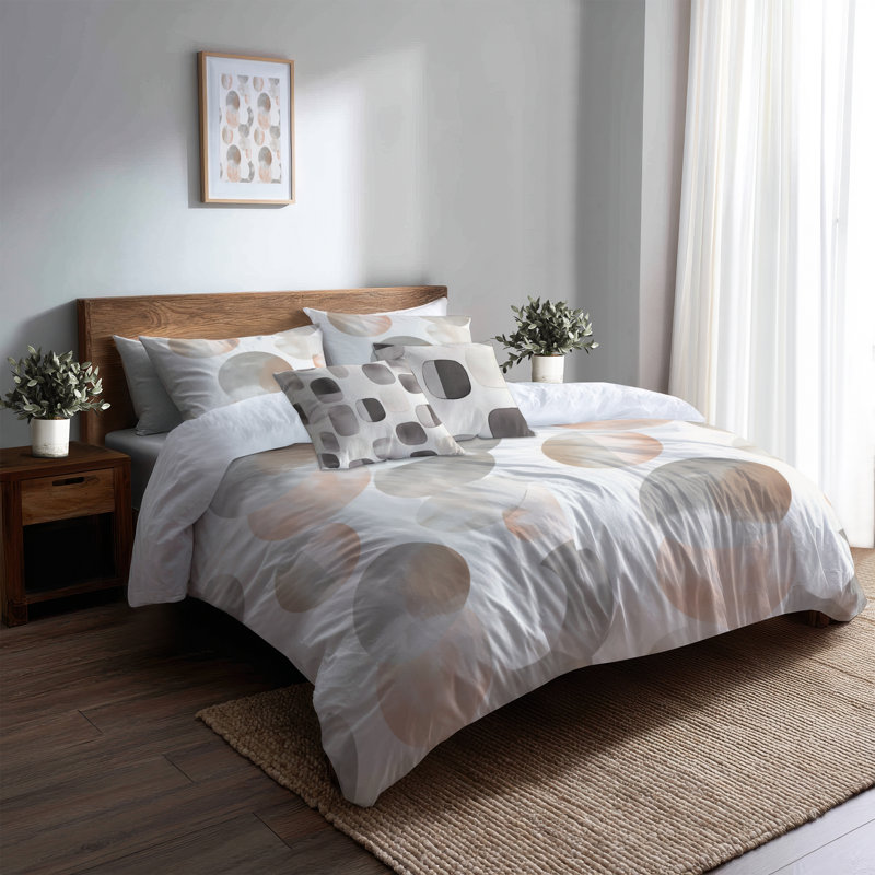 Ensemble de housse de couette abstrait 5 pièces - Ensemble de housse de couette et coussin décoratif gris Soft Balance