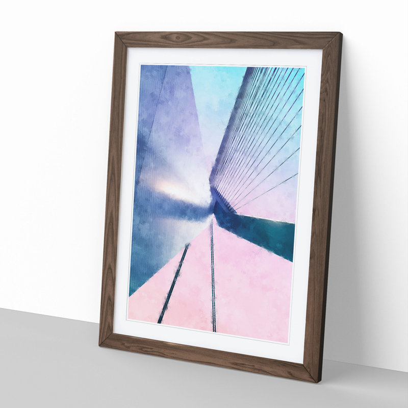 Erasmusbrug Bridge in Rotterdam - Picture Frame Graphic Art, Walnut Framed, 65cm H x 48cm W x 2cm D