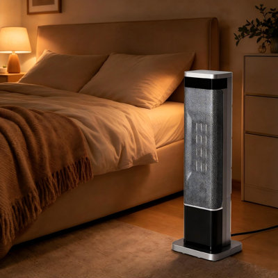 1500W Portable Space Heater with 3 flame color, 60° Oscillation, 12H Timer, Child Lock & Tip-Over Protection, Adjustable Thermostat 60°F-99°F, Quiet Electric Heater for Bedroom Office Living Room