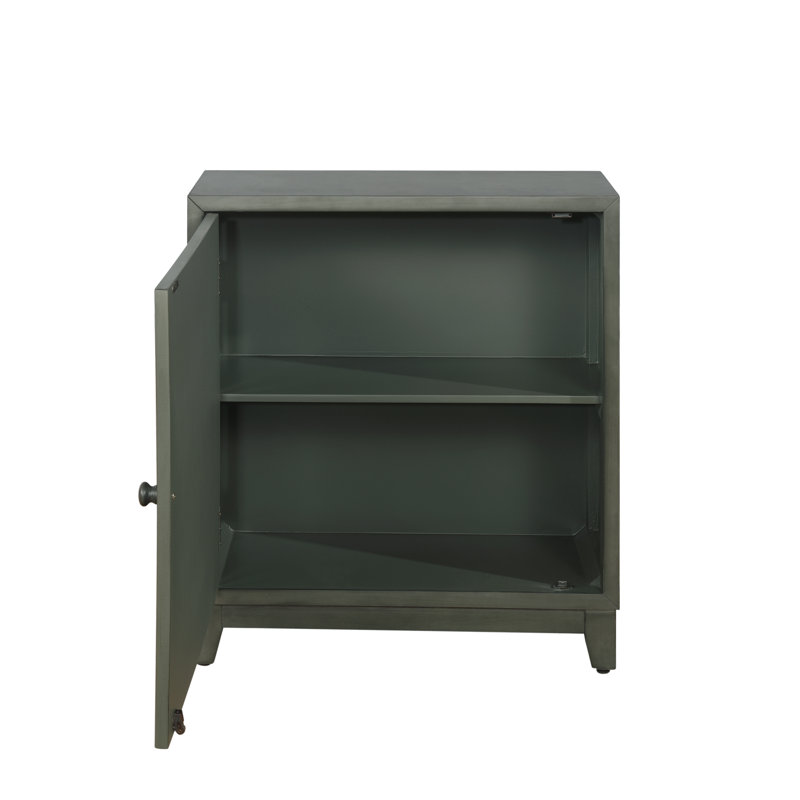 Dix Solid Wood Carved Detail Accent Cabinet, Dark Gray