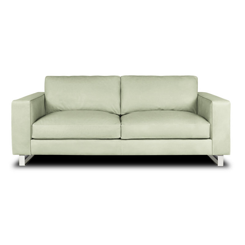Soho 89'' Leather Sofa, White (Dreamer), Satin Brass