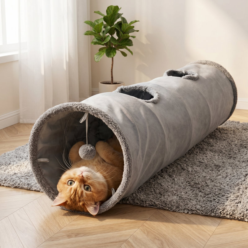 Grand tunnel pour chat pliable, 51 po de long x 12 po de diamètre, pour grands chats, lapins et chiots