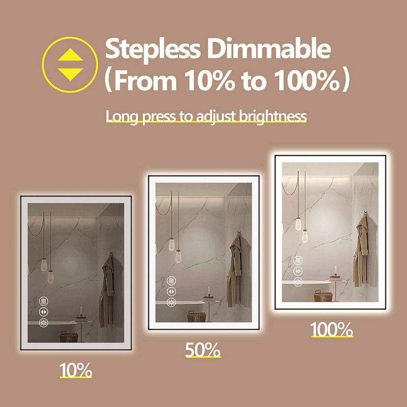Miroir de salle de bain 30 po x 36 po à DEL sans cadre, miroir intelligent
