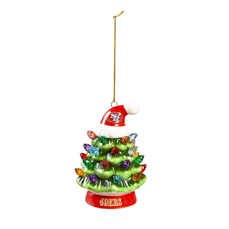 Ornement en forme d'arbre de Noël à DEL en céramique 4 "avec chapeau de père Noël, San Francisco 49Ers