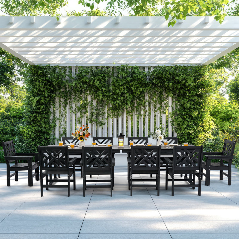 Ensemble de salle à manger 12 pièces Hdpe pour 10 personnes avec trou pour parasol, Gris