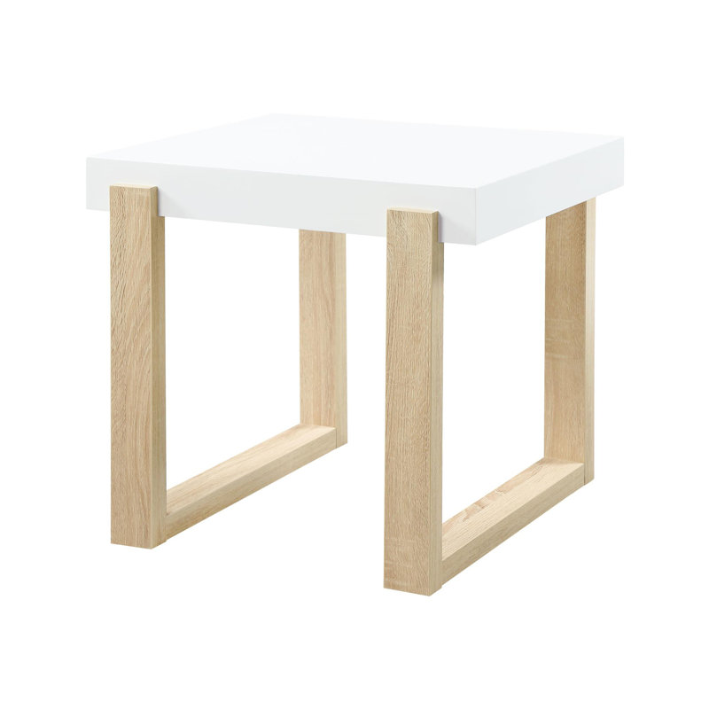 Rectangular End Table With Sled Base White High Gloss And Natural