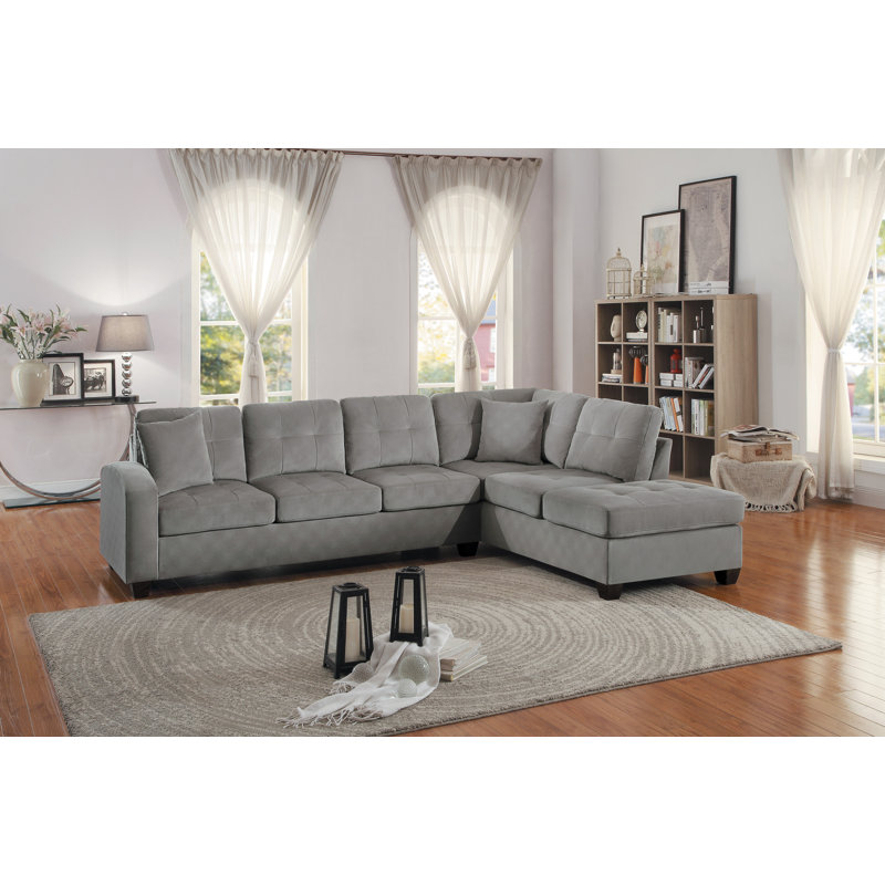 Canapé et méridienne réversible l 109,25 po Rajvir, Gris clair