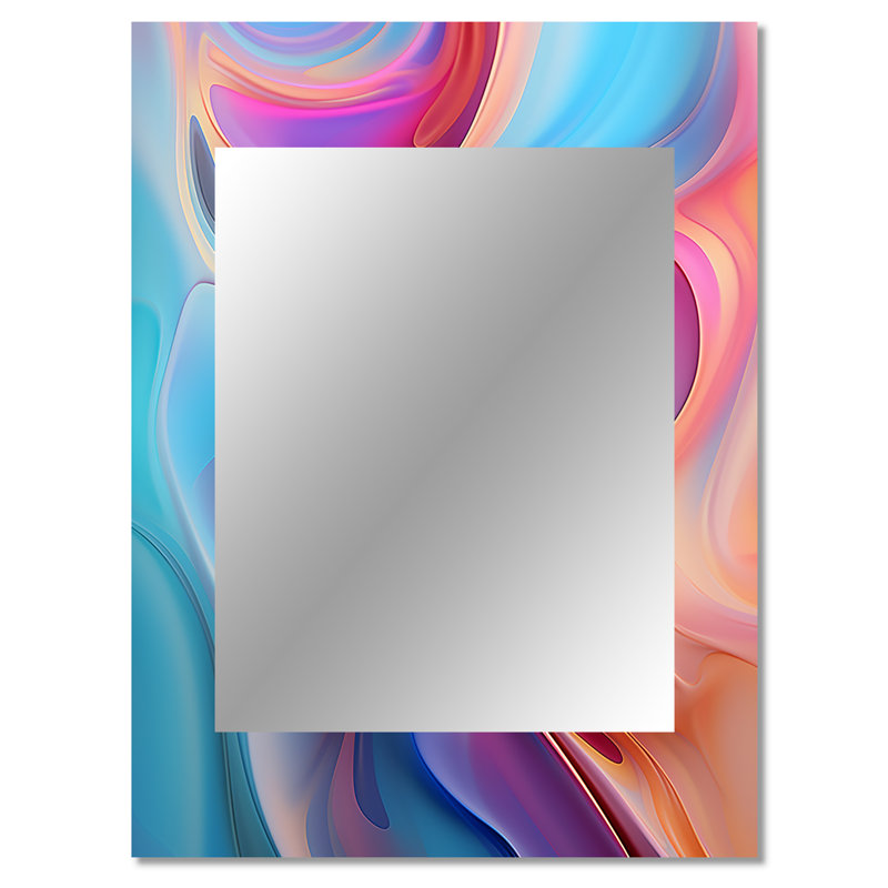 Transitional pink and blue shapes IV - Transitional Shapes Wall Mirror, Pink Decorative Mirror, Printed Metal Art, 40" x 30"