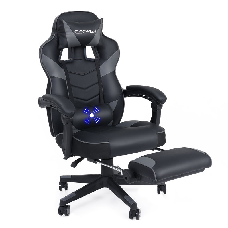 Metro Lane Adjustable Reclining Ergonomic Swiveling PC & Racing Game Chair with Footrest, Grey/Black